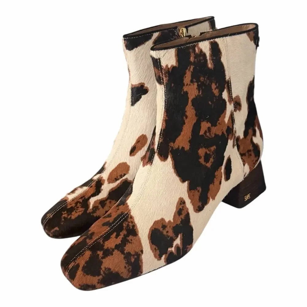Sam Edelman PAIGE Calf Hair Cow Print Ankle Booties NIB Size 8.5